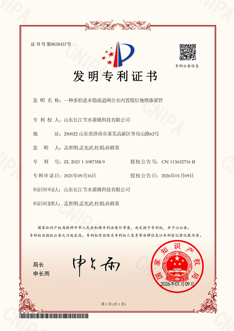 一种多腔进水稳流道两合夹内置稳钉地埋渗灌管
